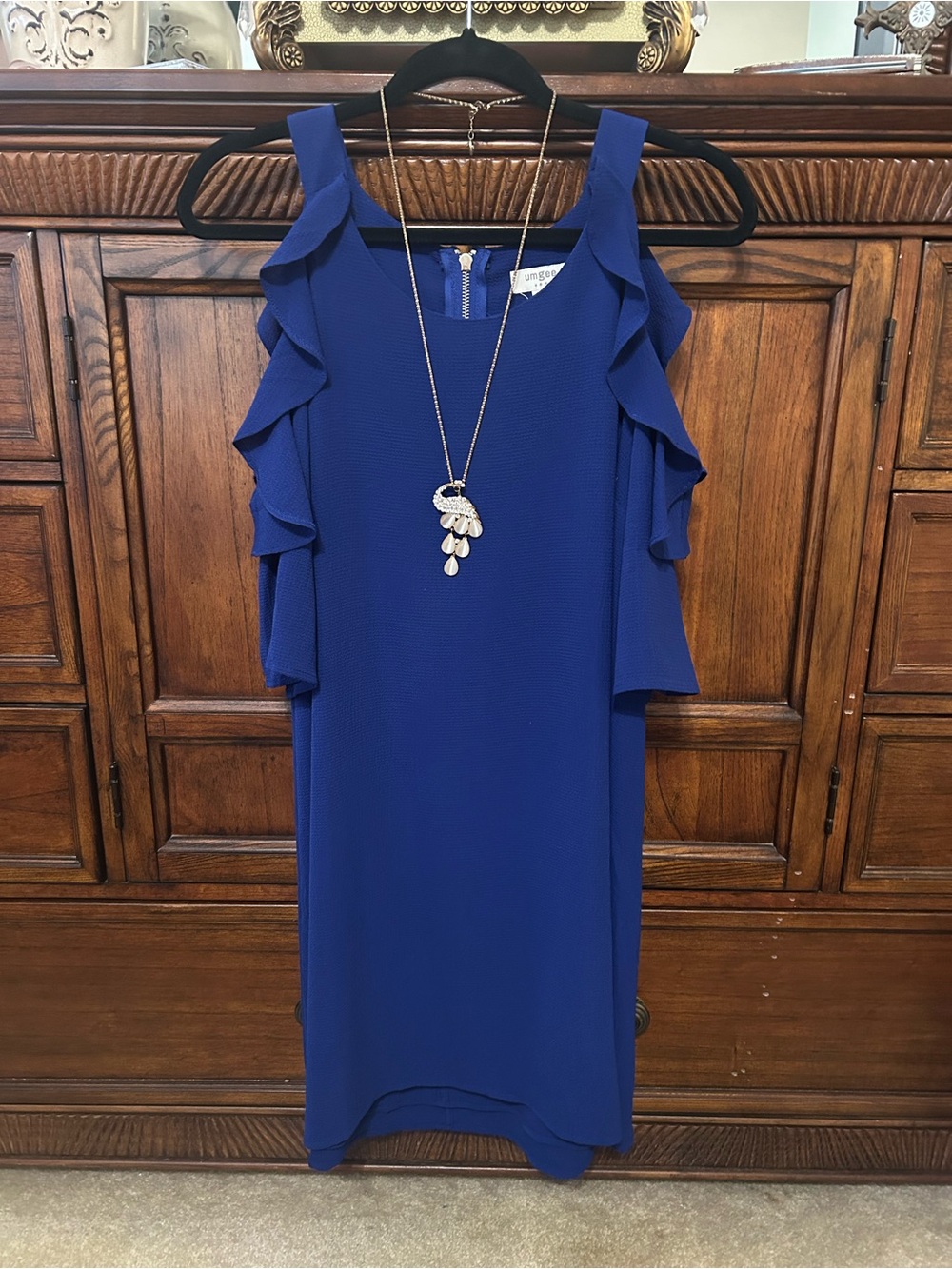 Umgee Royal Blue Ruffle Cold-Shoulder Midi Dress